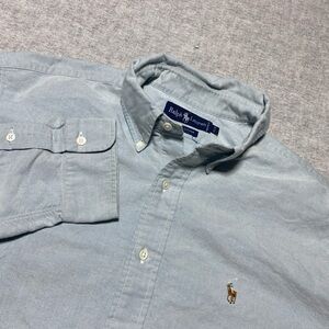Ralph Lauren Shirt Mens 17.5 34 Blue Flesh Pony Oxford Business Casual Classic